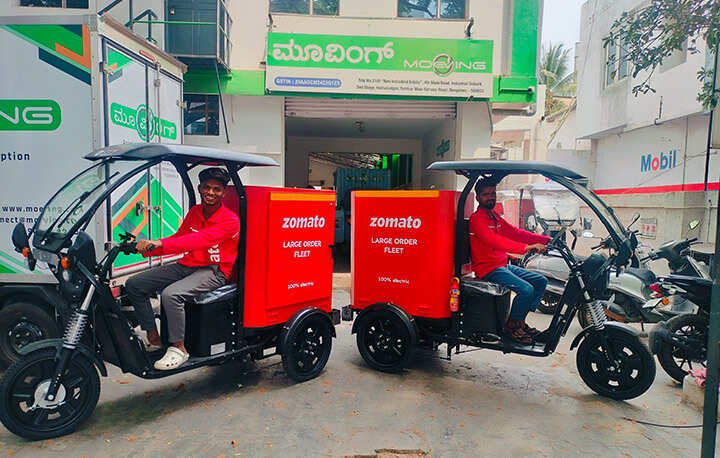 Stride Green Impact - 3 Wheelers going out on demand for Zomato's Large Order Delivery